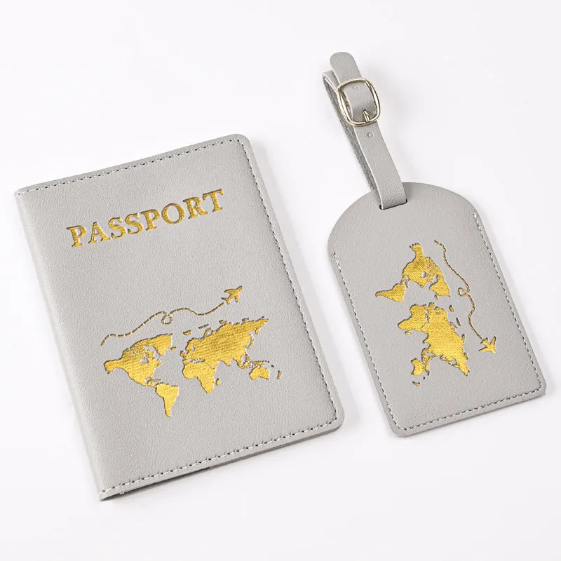 Pu Leather Bronzing Design Passport Holder Luggage Tag Suit Passport Case