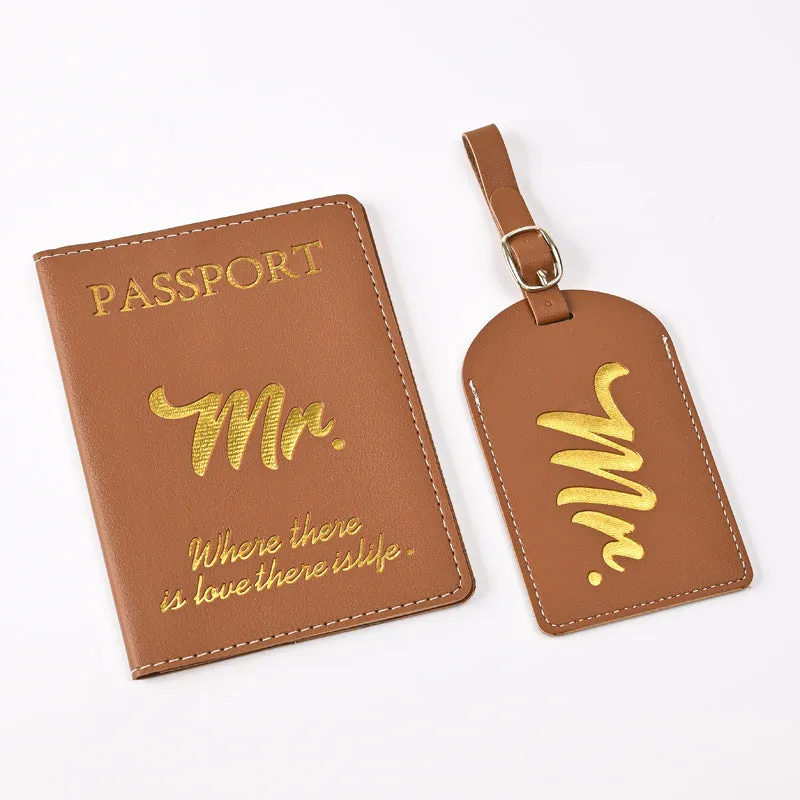 Pu Leather Bronzing Design Passport Holder Luggage Tag Suit Passport Case