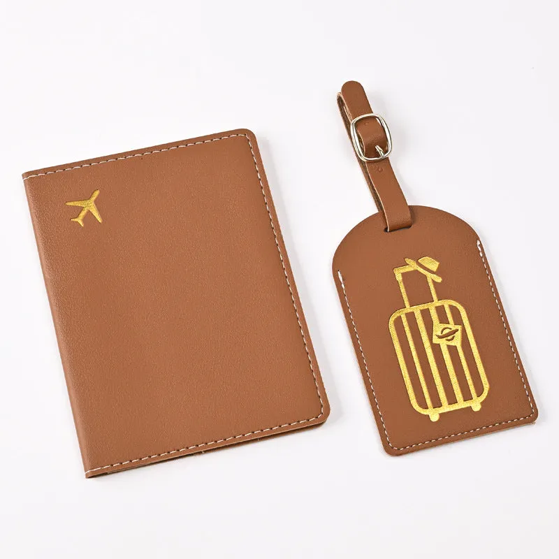 Pu Leather Bronzing Design Passport Holder Luggage Tag Suit Passport Case