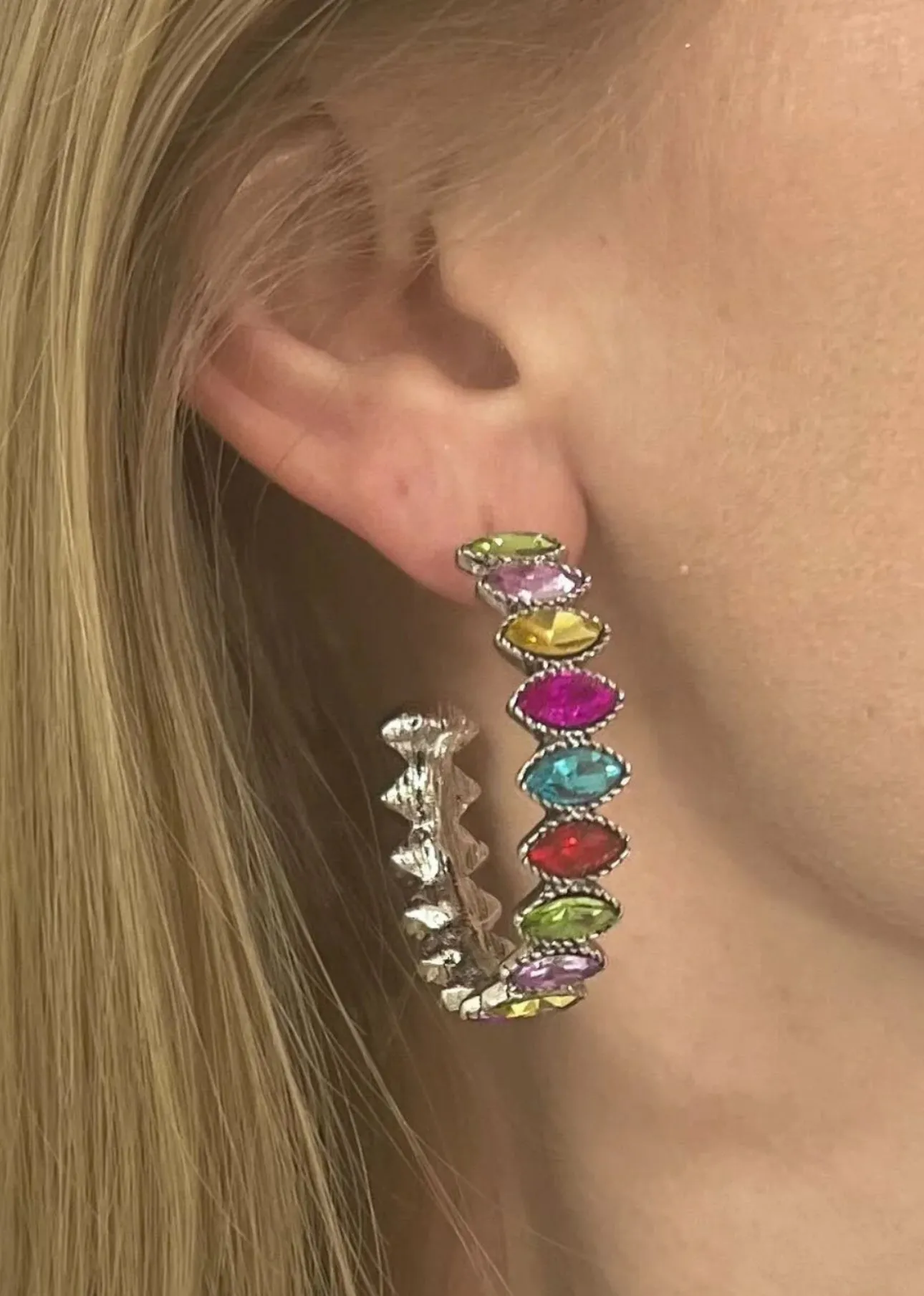 "Keep It Stunning" Multicolor Rhinestone Silver Hoops