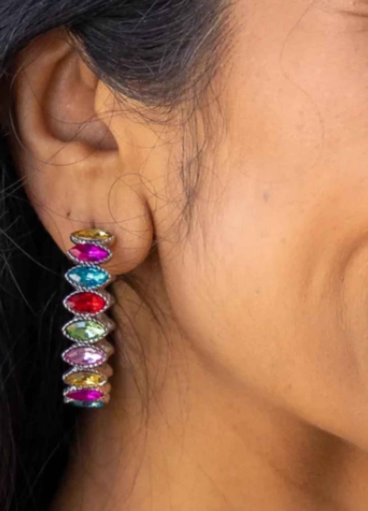 "Keep It Stunning" Multicolor Rhinestone Silver Hoops