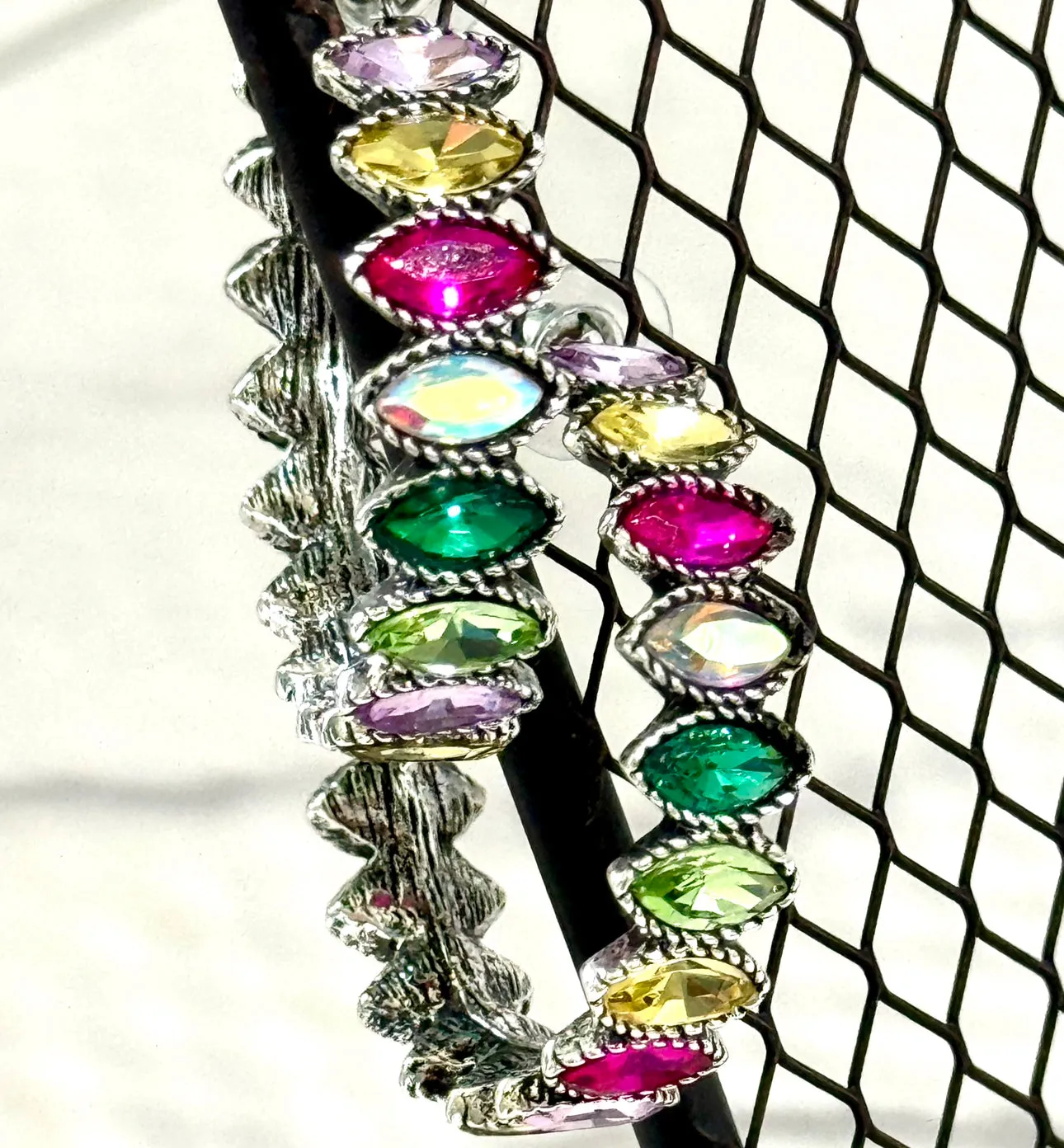 "Keep It Stunning" Multicolor Rhinestone Silver Hoops