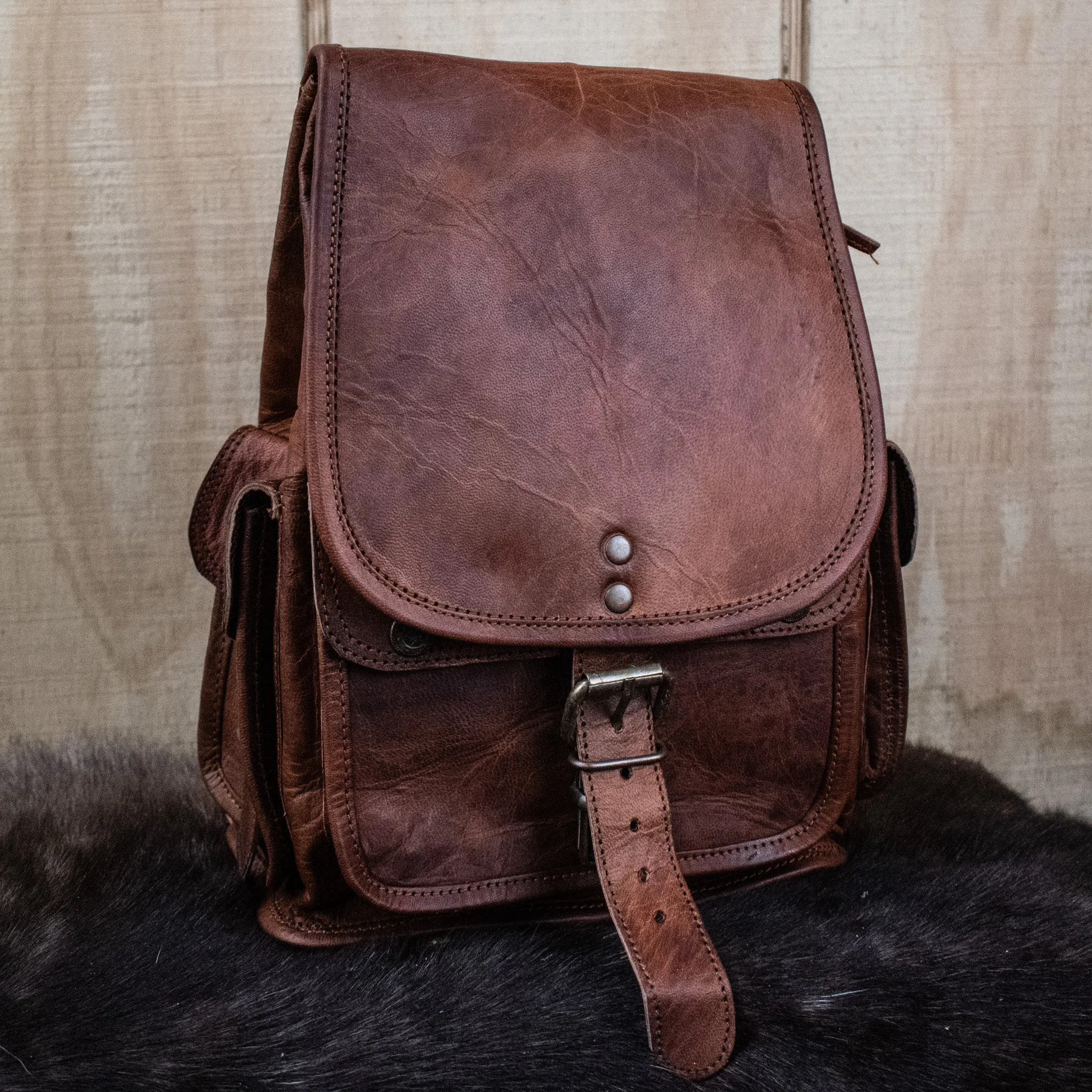 "The Cottage" Leather Mini Backpack - Brown