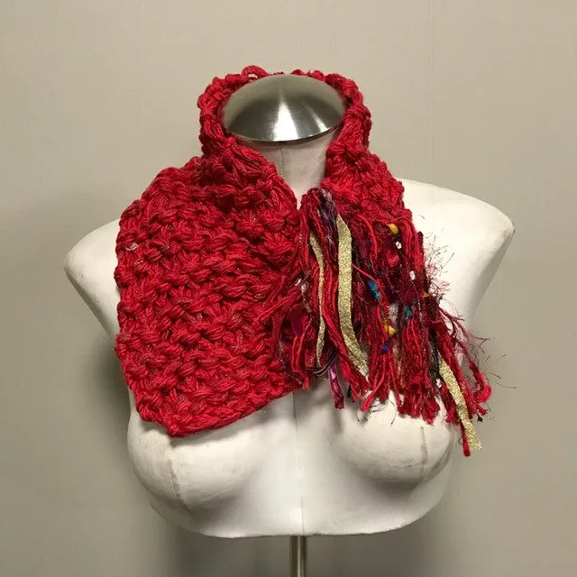 Red Tweed Shawlette w/Metallic Accents, (SL86)