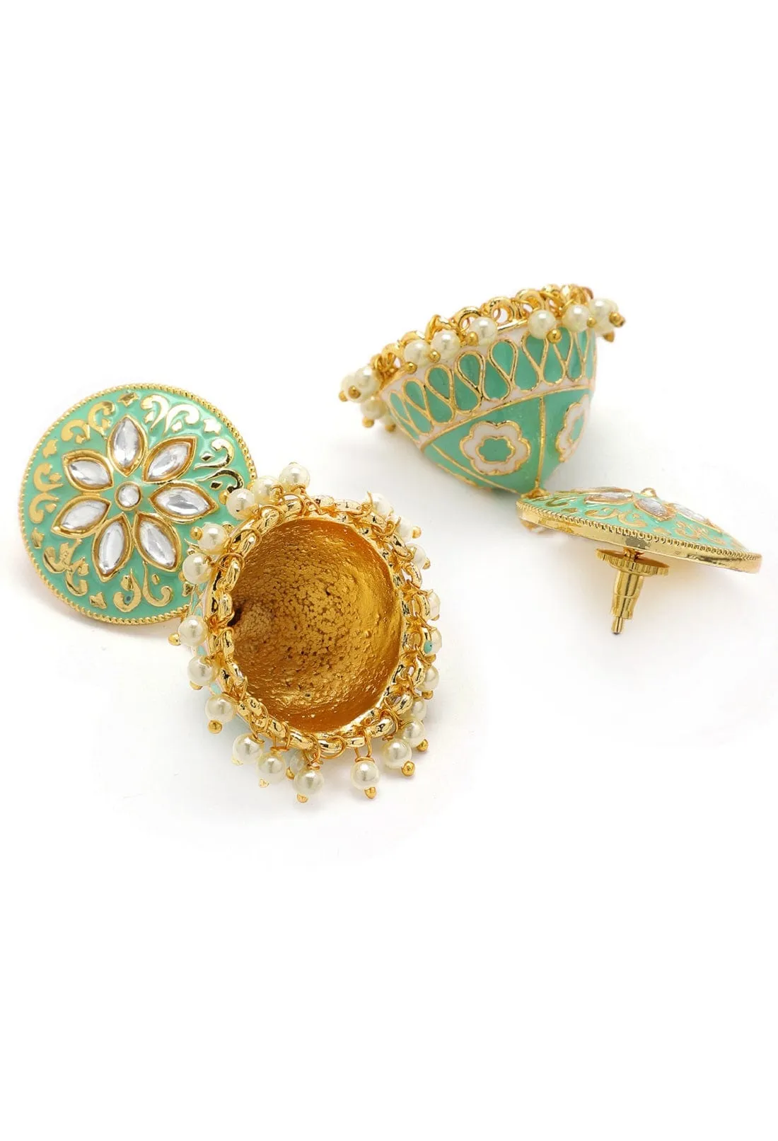 Rubans Gold Toned Handcrafted Enamel Stone Jhumka Earring