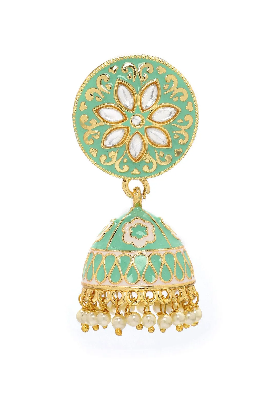 Rubans Gold Toned Handcrafted Enamel Stone Jhumka Earring