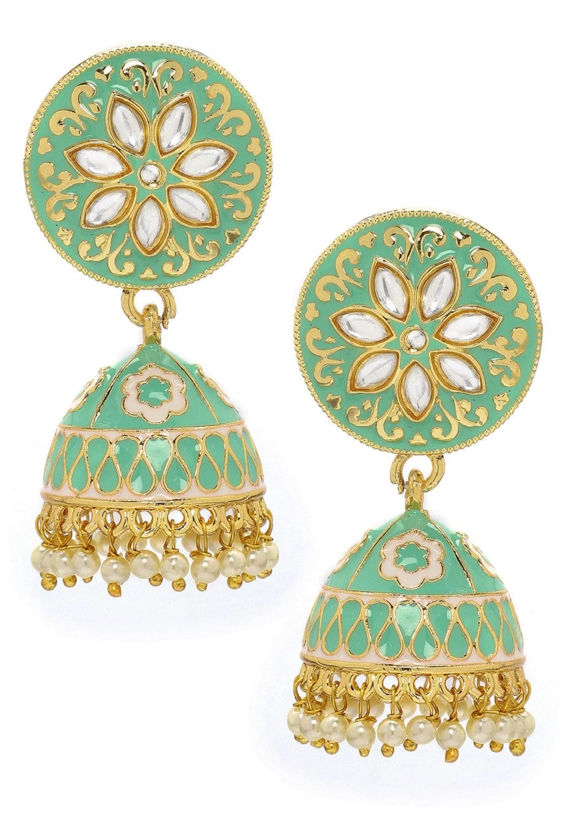 Rubans Gold Toned Handcrafted Enamel Stone Jhumka Earring