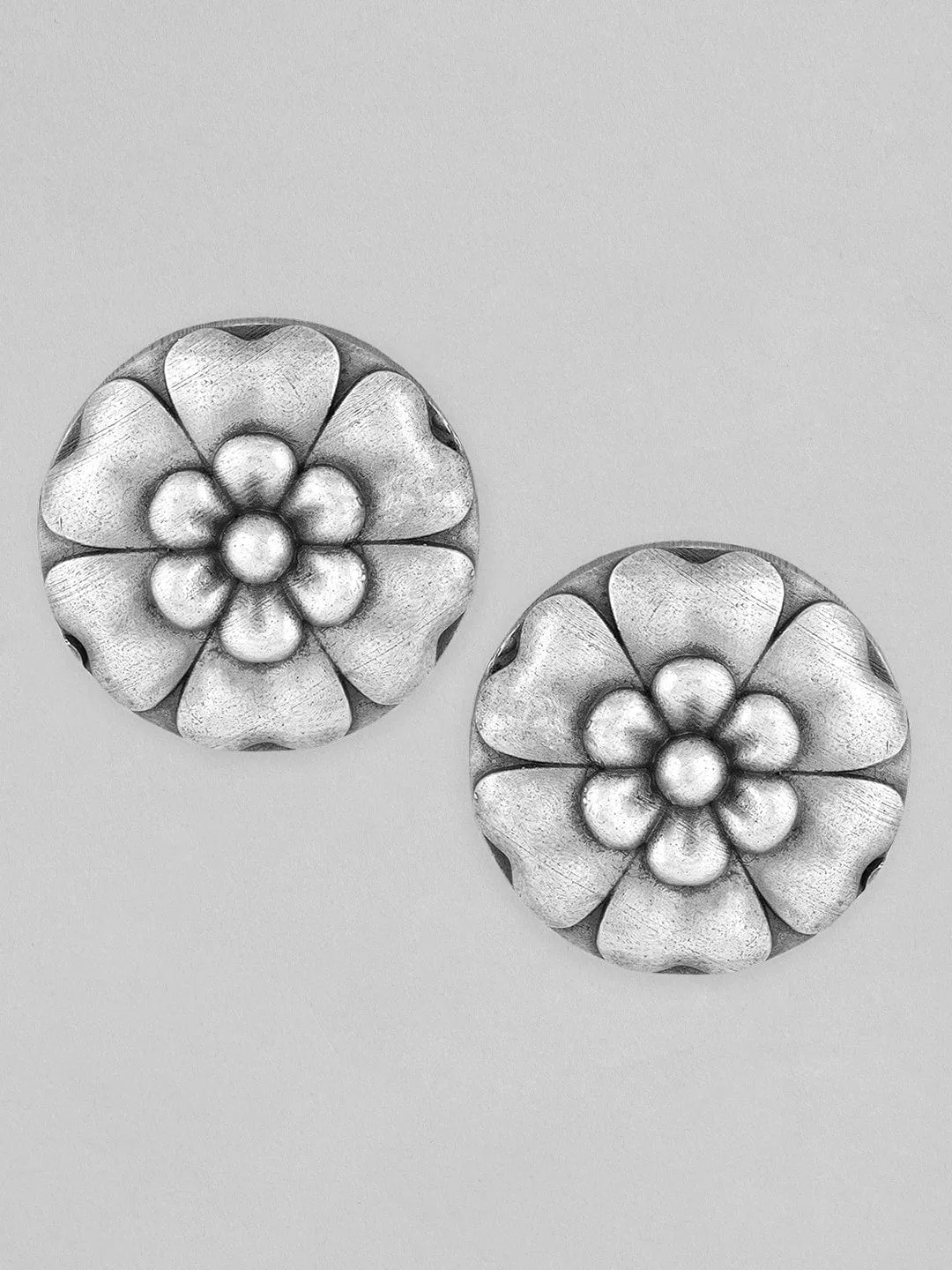 Rubans Silver-Toned Floral Studs Earrings