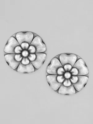 Rubans Silver-Toned Floral Studs Earrings