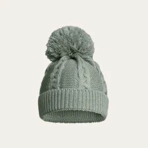 Sage Green Recycled Cable Knit Baby Pompom Hat