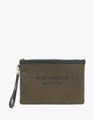 Saint Laurent Khaki Rive Gauche Zip Pouch