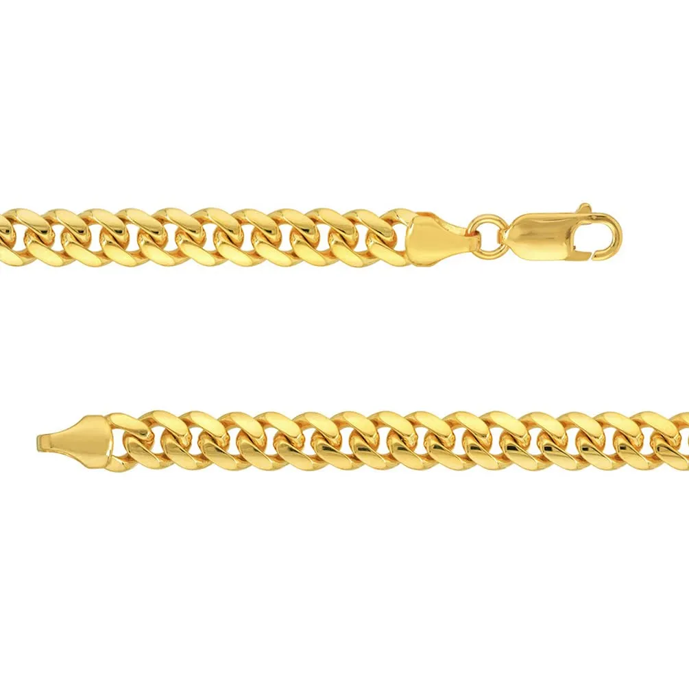 Semi-Solid 14k Yellow Gold 6.5mm Miami Cuban Link Chain Necklace with Lobster Claw Clasp