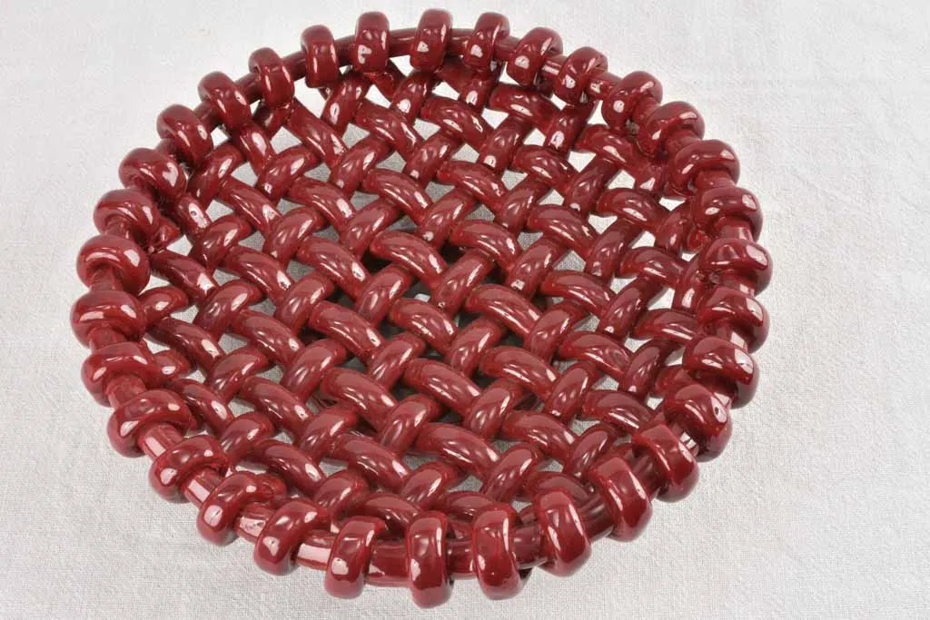 Stunning 1960s woven bowl Jerome Massier burgundy glaze - medium 12½"