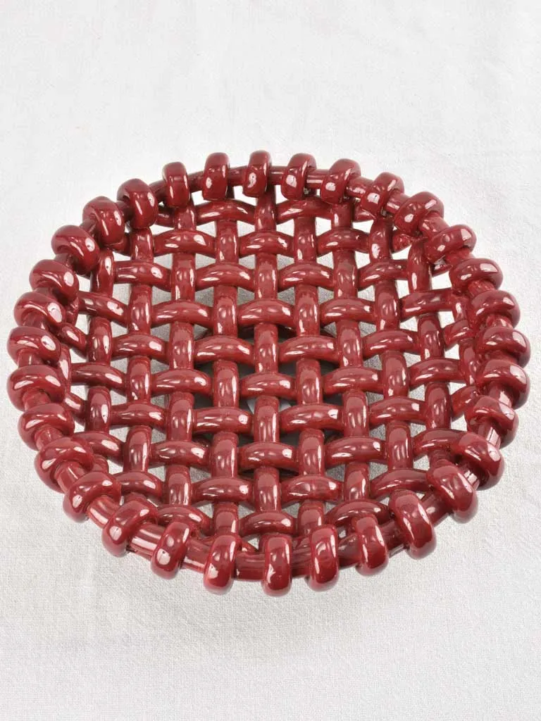 Stunning 1960s woven bowl Jerome Massier burgundy glaze - medium 12½"