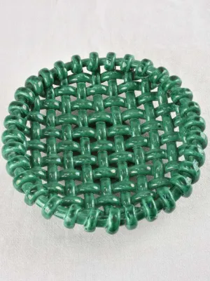 Stunning 1960s woven bowl Jerome Massier green glaze 13"