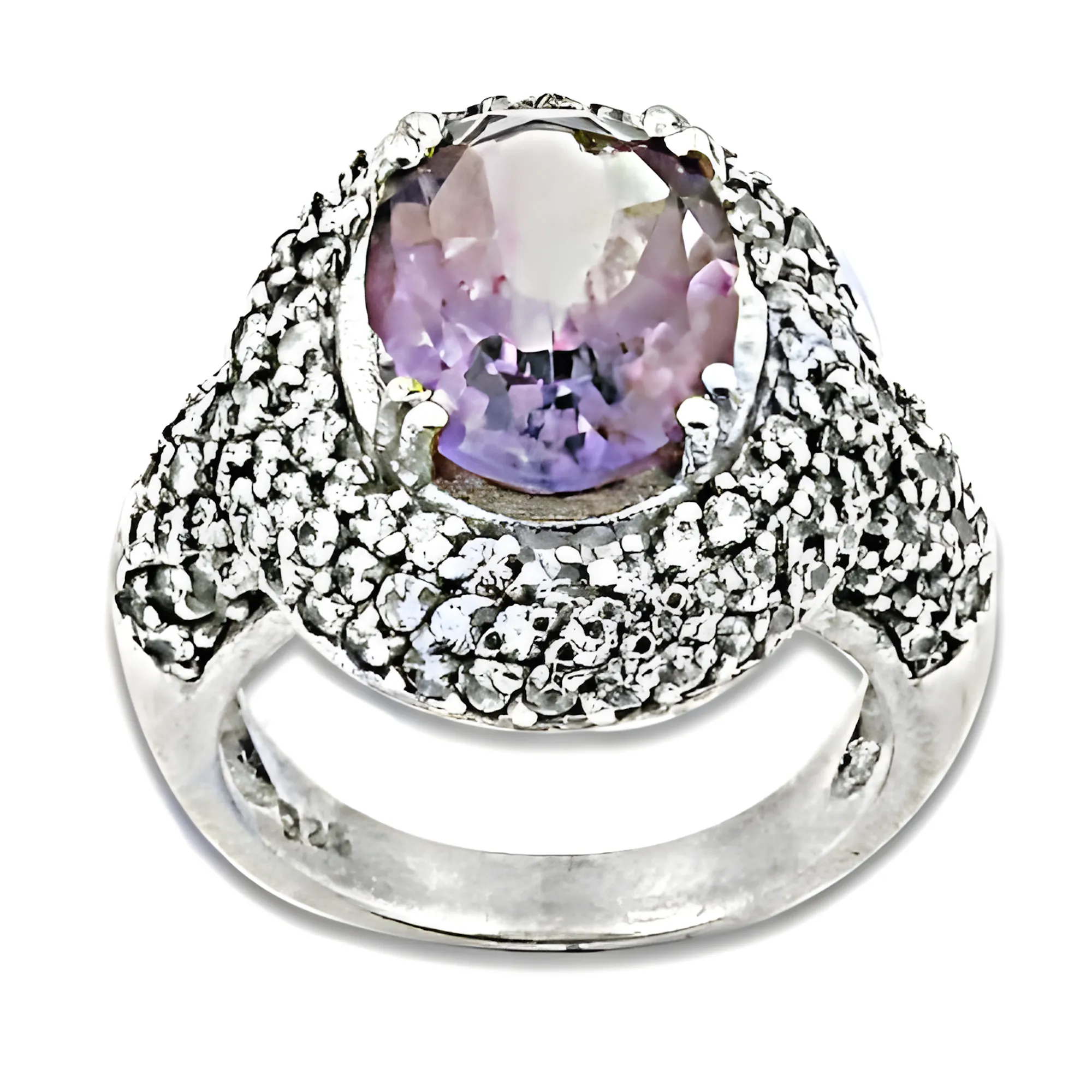 Stunning Amethyst & Cubic Zirconia Silver Ring - Perfect Party Wear