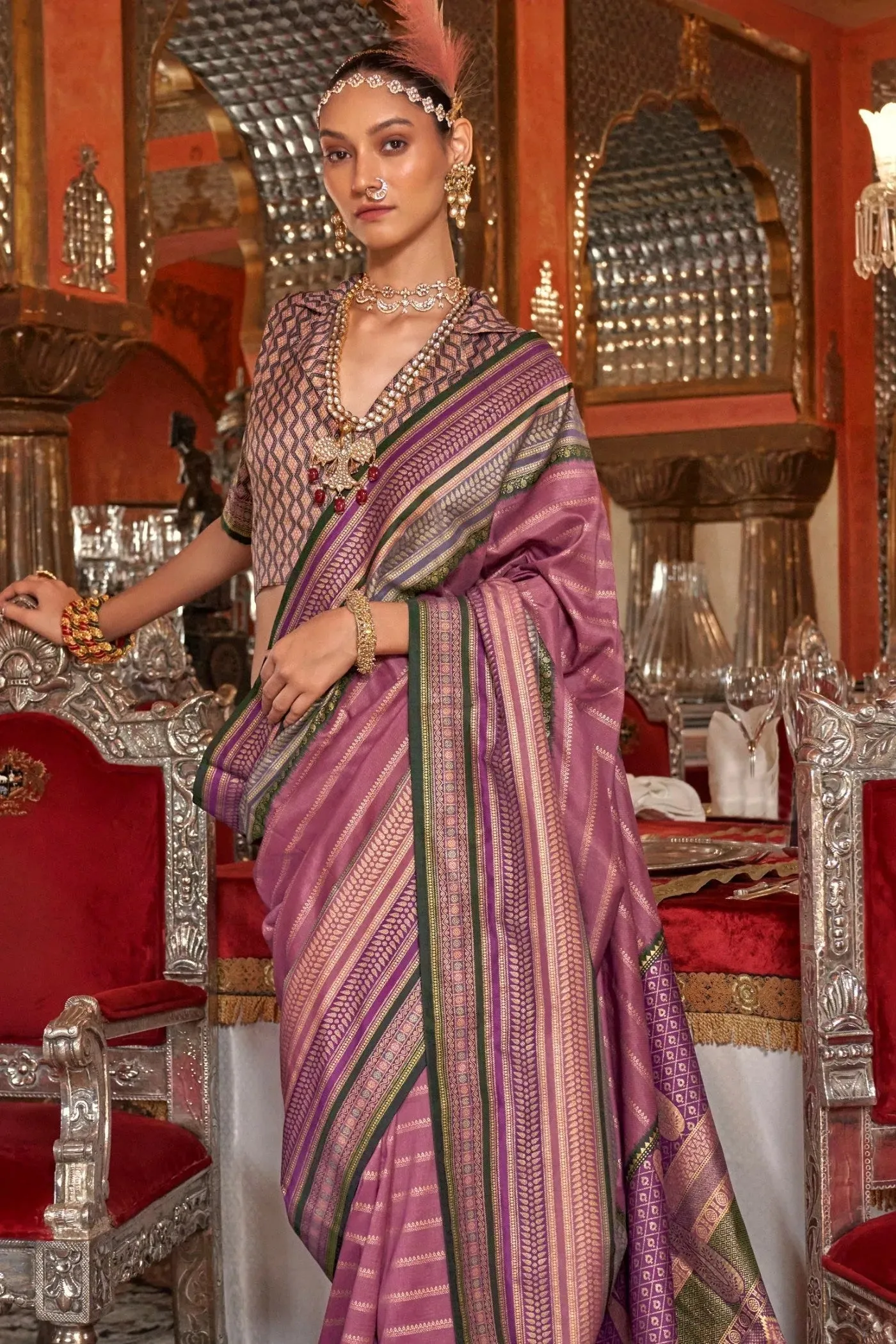 Stunning Berry Pink Kanjivaram and Patola Printed Silk Saree