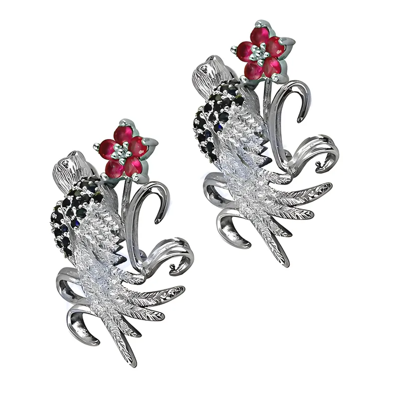 Stunning Bird Style Pink CZ Silver Earrings by InkZirconia