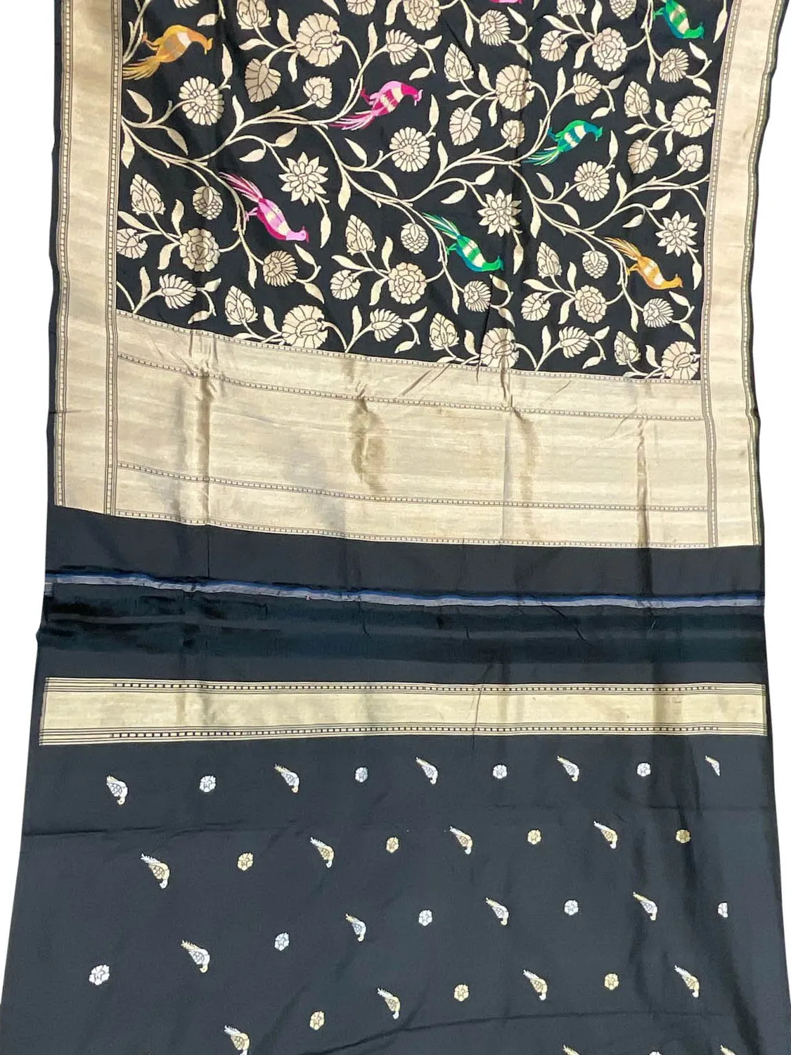 Stunning Black Handloom Banarasi Katan Silk Suit Set - Unstitched