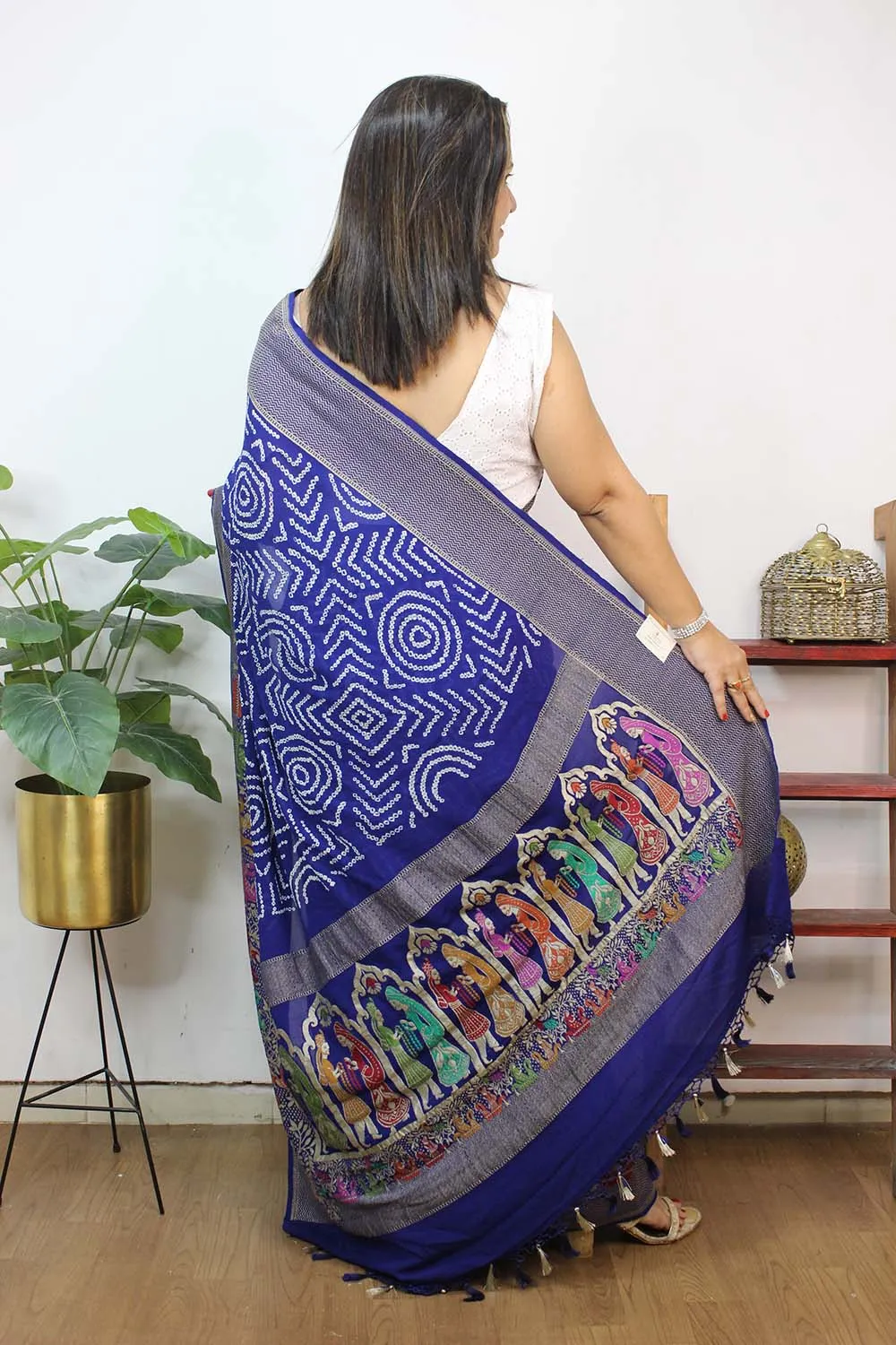 Stunning Blue Banarasi Bandhani Georgette Saree with Meenakari Work