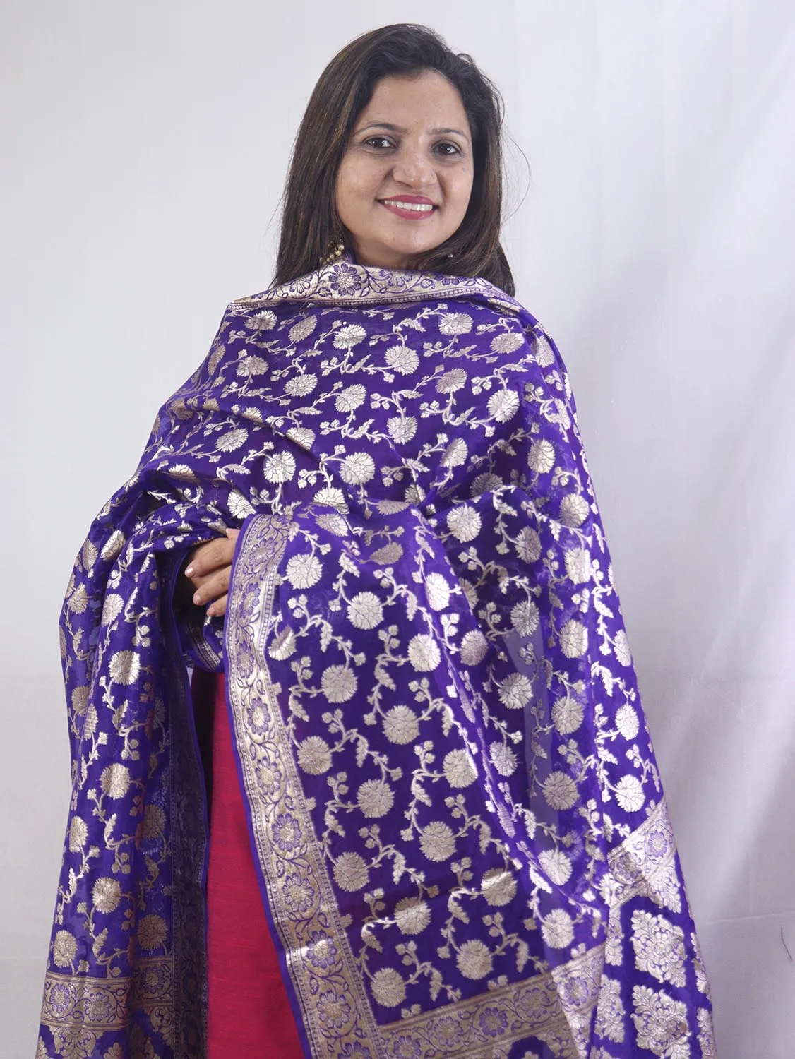 Stunning Blue Banarasi Organza Dupatta - Perfect for Any Occasion