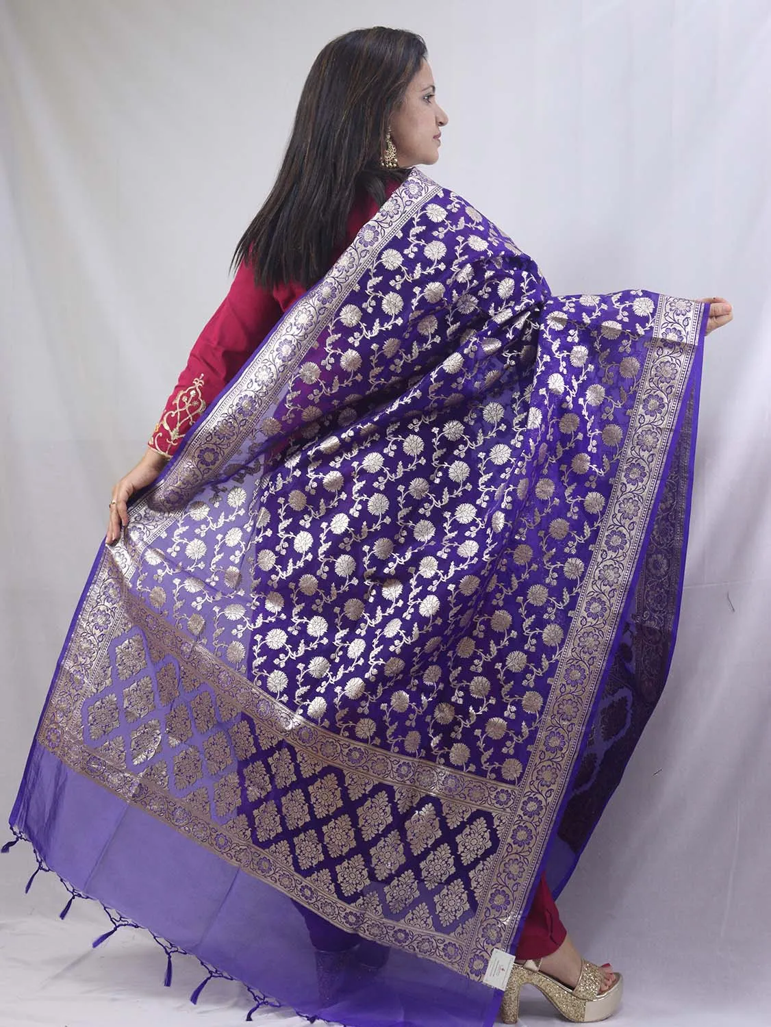 Stunning Blue Banarasi Organza Dupatta - Perfect for Any Occasion