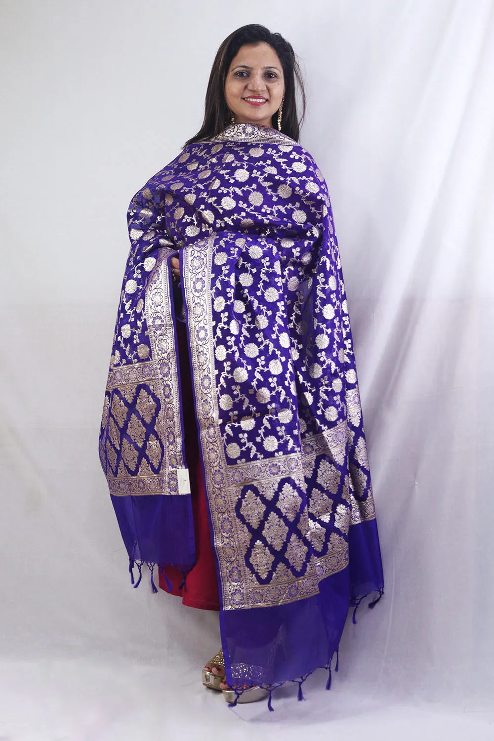 Stunning Blue Banarasi Organza Dupatta - Perfect for Any Occasion