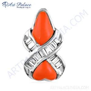 Stunning Coral CZ Gemstone Silver Pendant - Elegant Fashion Jewelry