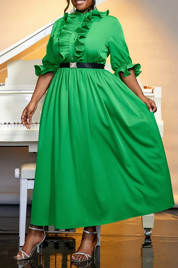 Stunning Flounce Sleeve Frilled Belted Dress