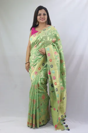 Stunning Green Banarasi Silk Meenakari Saree - Perfect Ethnic Attire