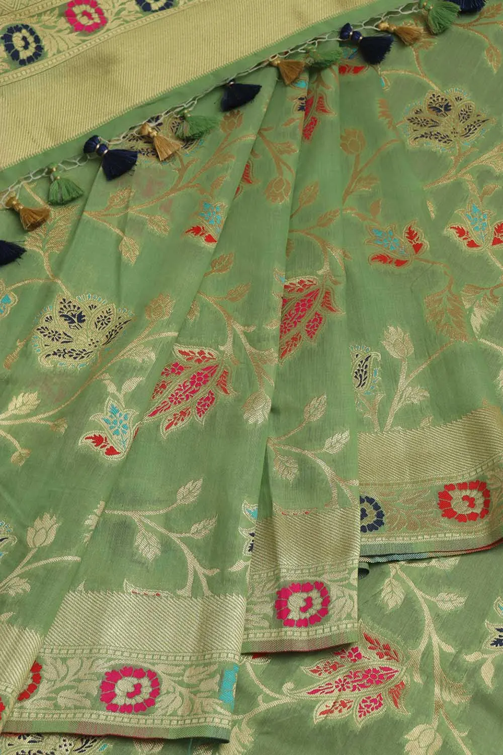 Stunning Green Banarasi Silk Meenakari Saree - Perfect Ethnic Attire