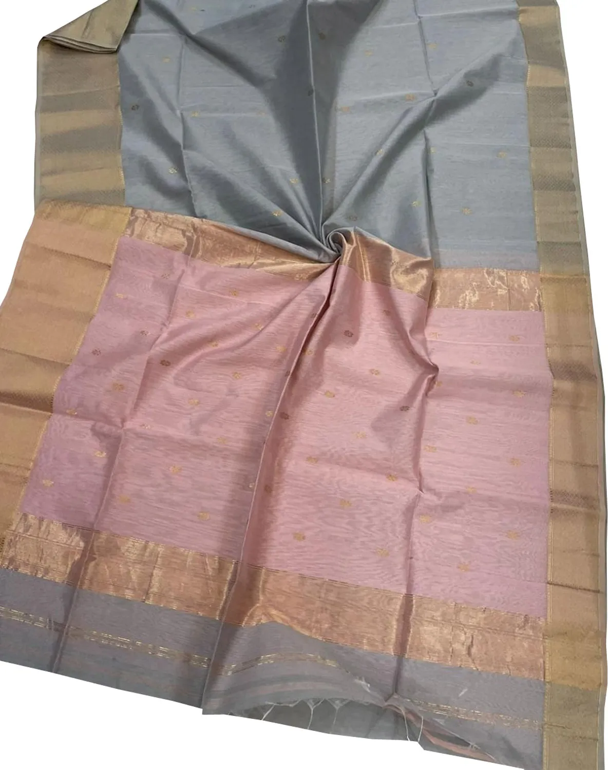 Stunning Grey & Pink Maheshwari Silk Saree