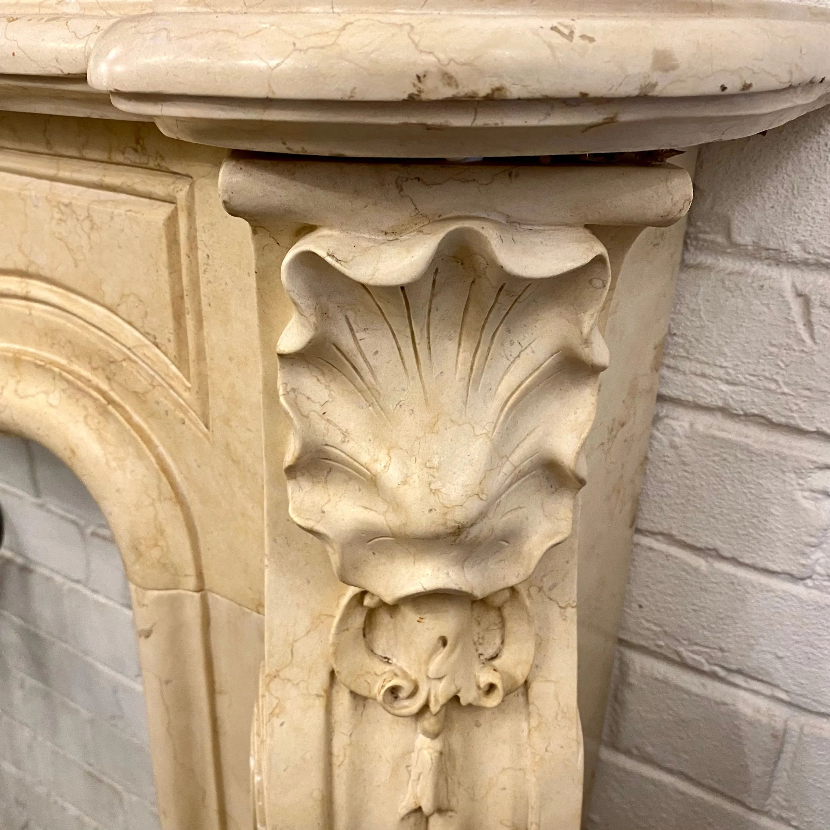 Stunning Hand Carved Creme Marble Fireplace