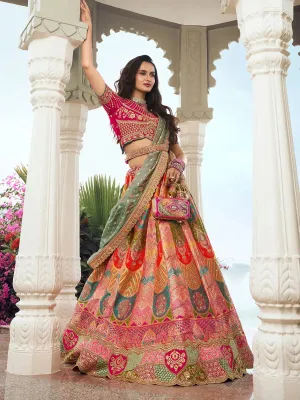 Stunning Multi-Color Silk  Embroidered Lehenga Choli Set