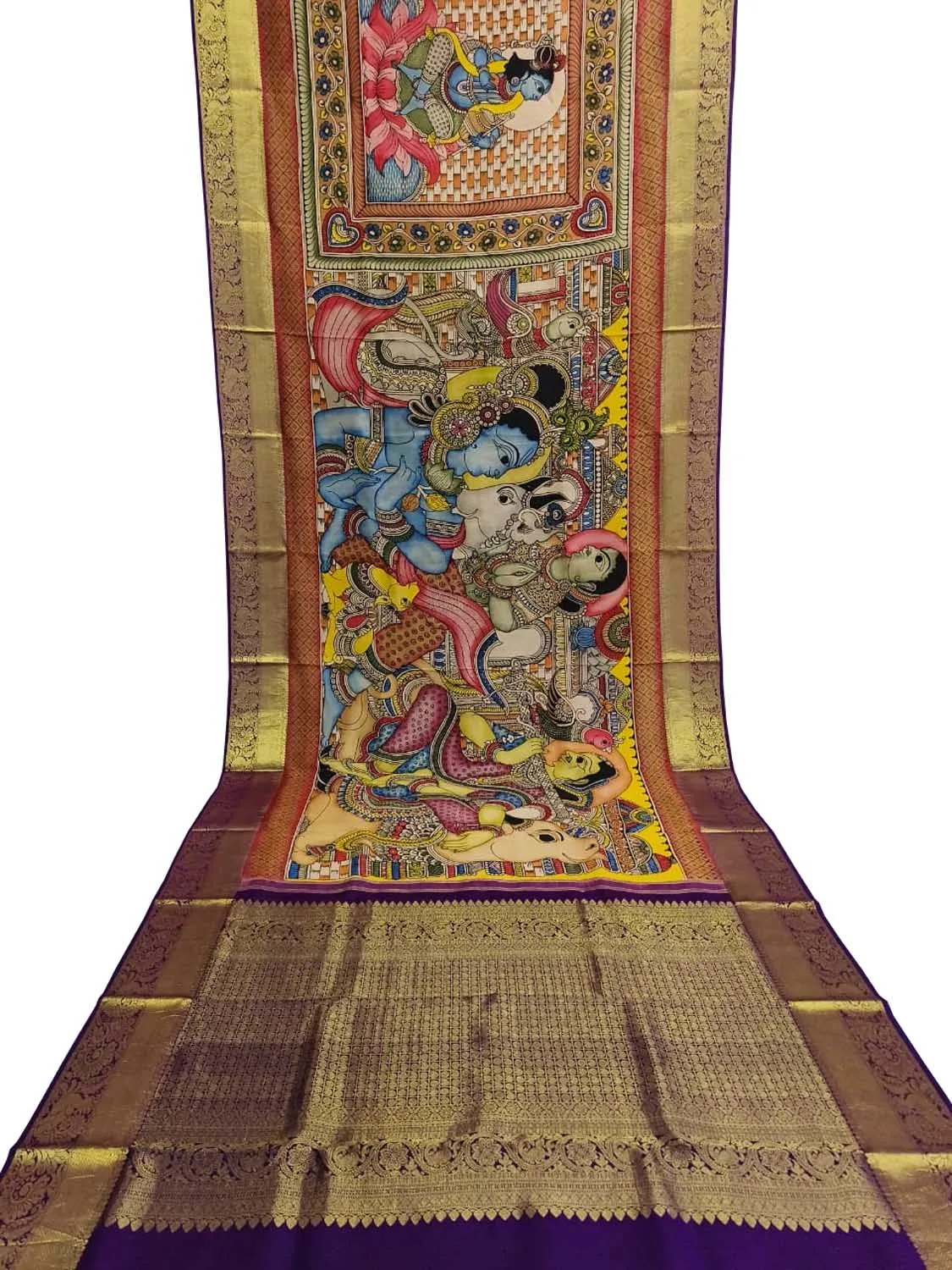 Stunning Multicolor Hand Pen Kalamkari Silk Saree