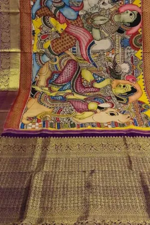 Stunning Multicolor Hand Pen Kalamkari Silk Saree