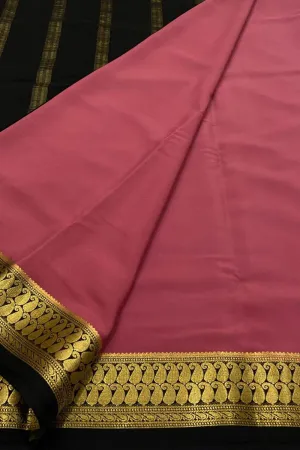 Stunning Pink & Black Crepe Silk Saree - Handloom Mysore