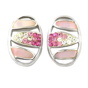 Stunning Pink & White CZ Inlay Silver Earrings - Elegant Jewelry