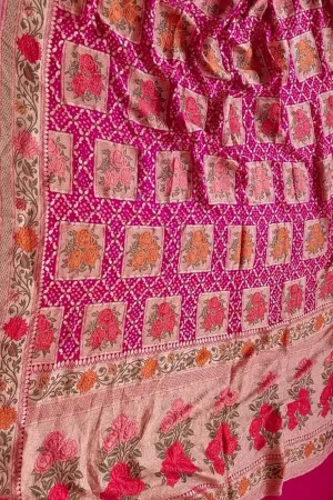 Stunning Pink Banarasi Bandhani Pure Georgette Meenakari Saree