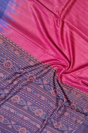 Stunning Pink Bhagalpur Handloom Tussar Ghicha Silk Saree