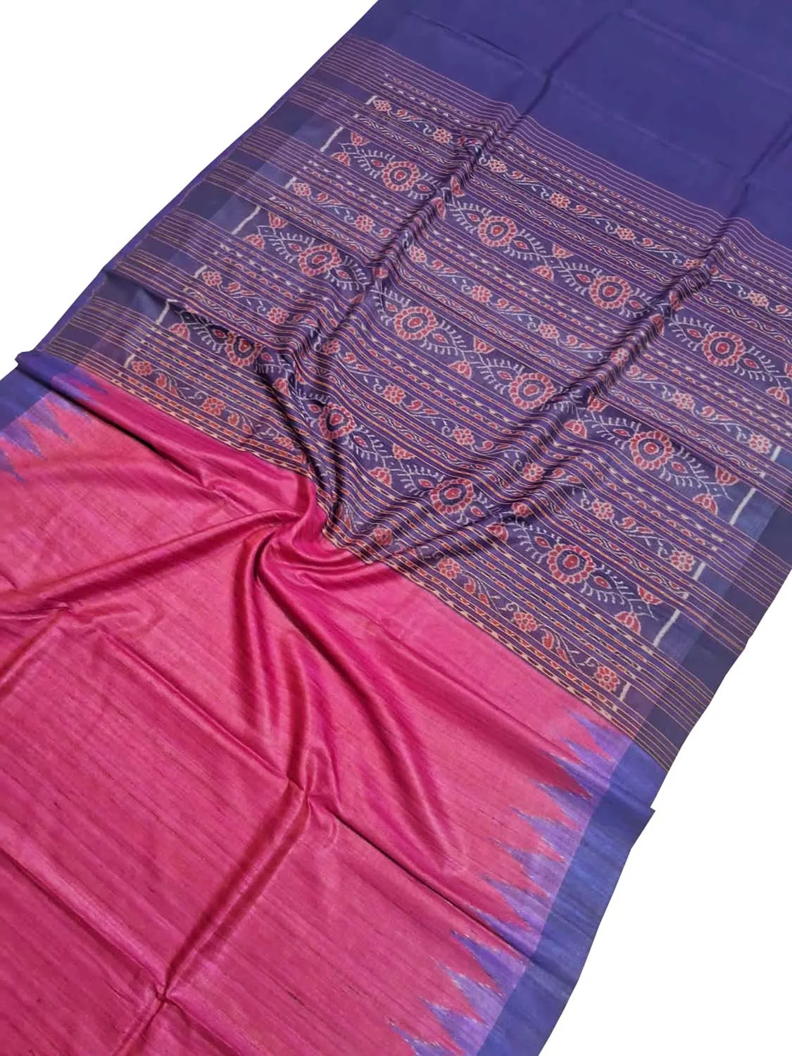 Stunning Pink Bhagalpur Handloom Tussar Ghicha Silk Saree