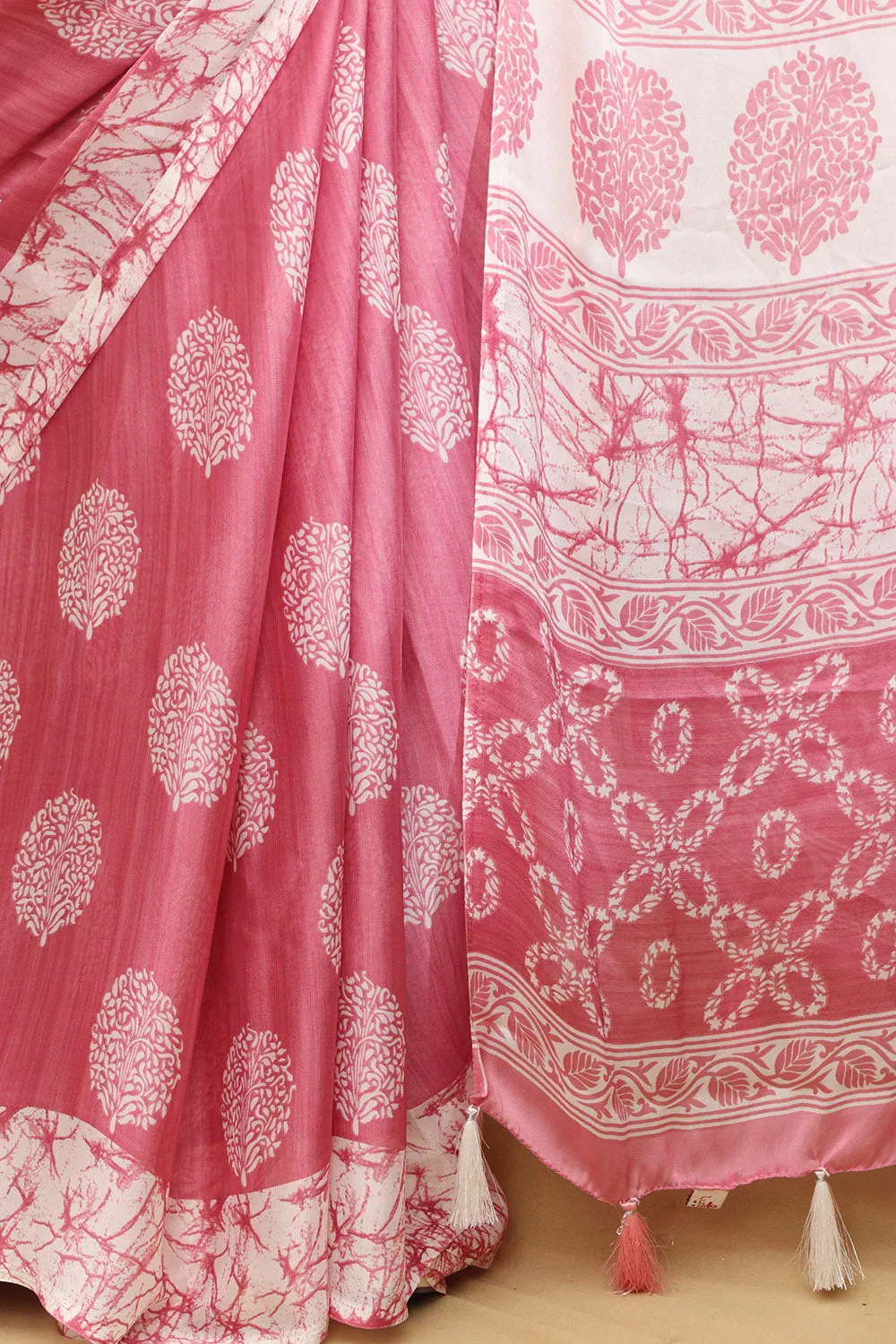 Stunning Pink Crepe Saree with Digital Print