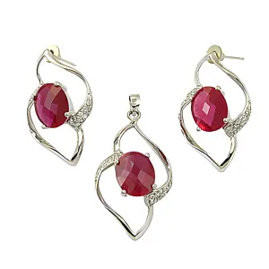 Stunning Pink Cubic Zirconia Gemstone Silver Pendant Set