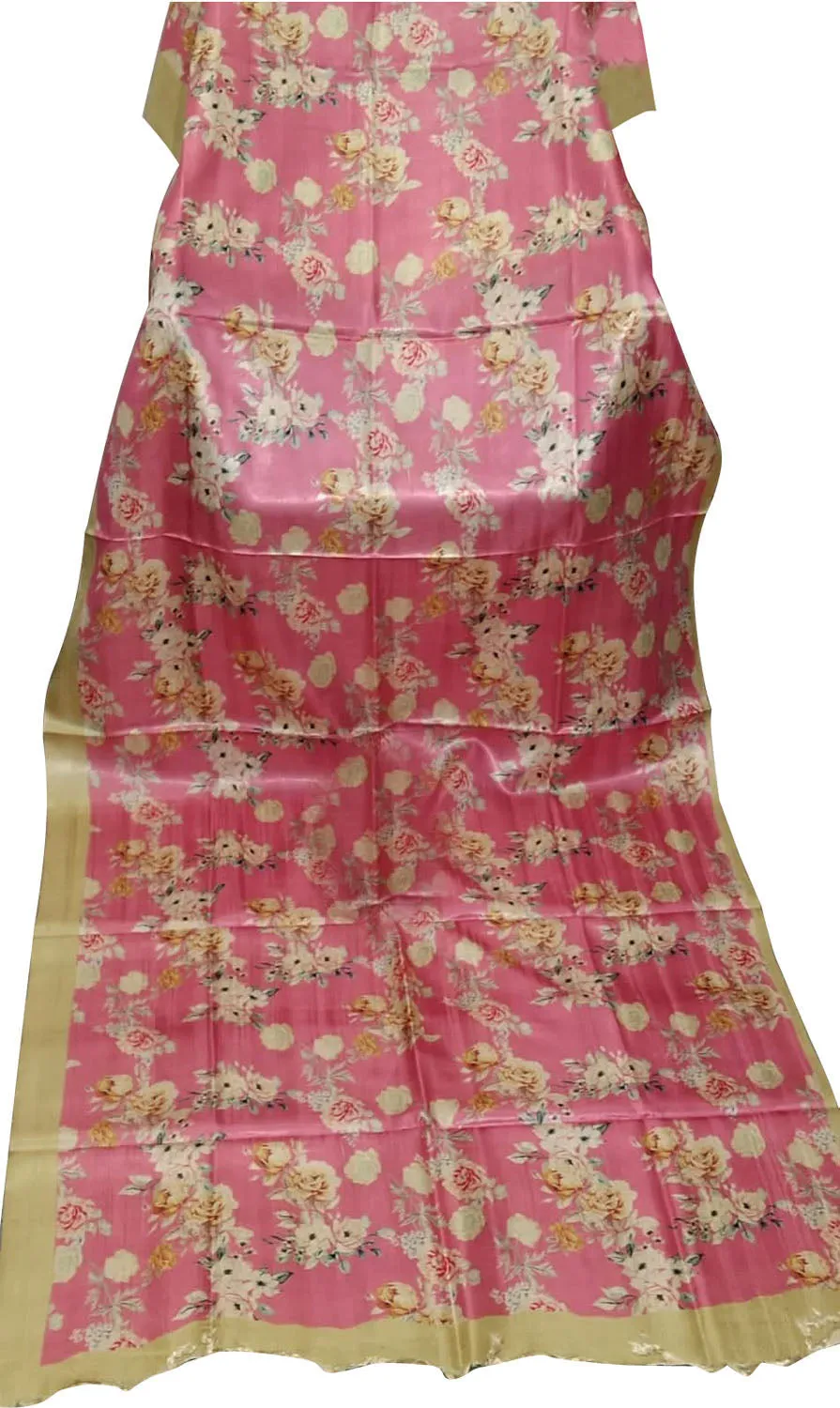 Stunning Pink Pure Tussar Moonga Digital Printed Bhagalpur Dupatta