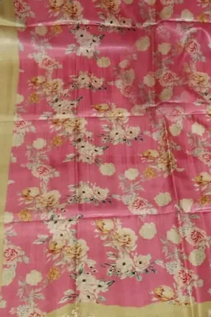 Stunning Pink Pure Tussar Moonga Digital Printed Bhagalpur Dupatta