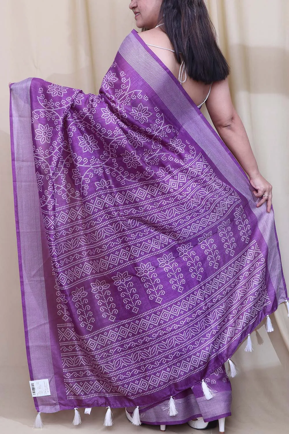 Stunning Purple Bandhani Silk Saree with Digital Print