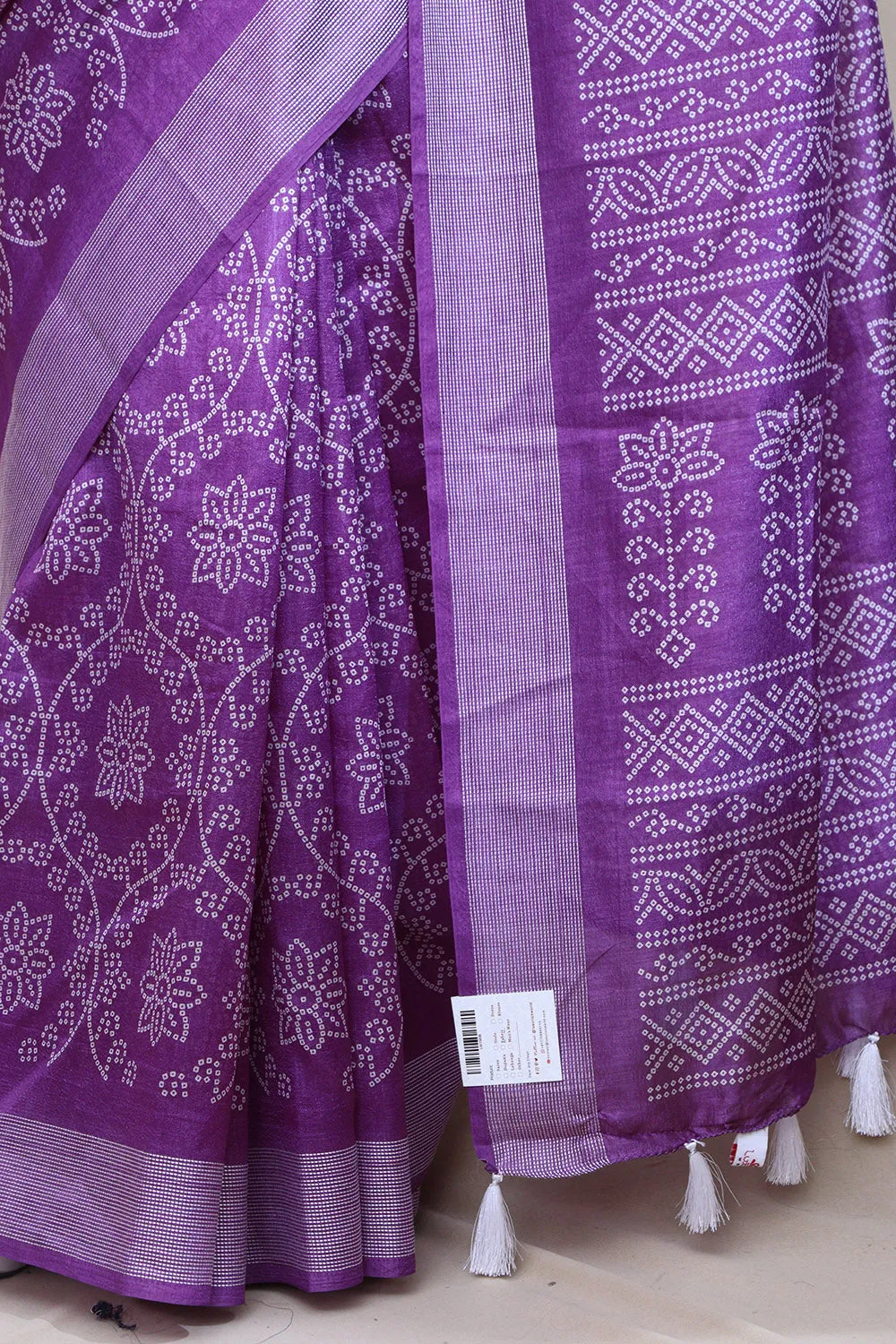 Stunning Purple Bandhani Silk Saree with Digital Print