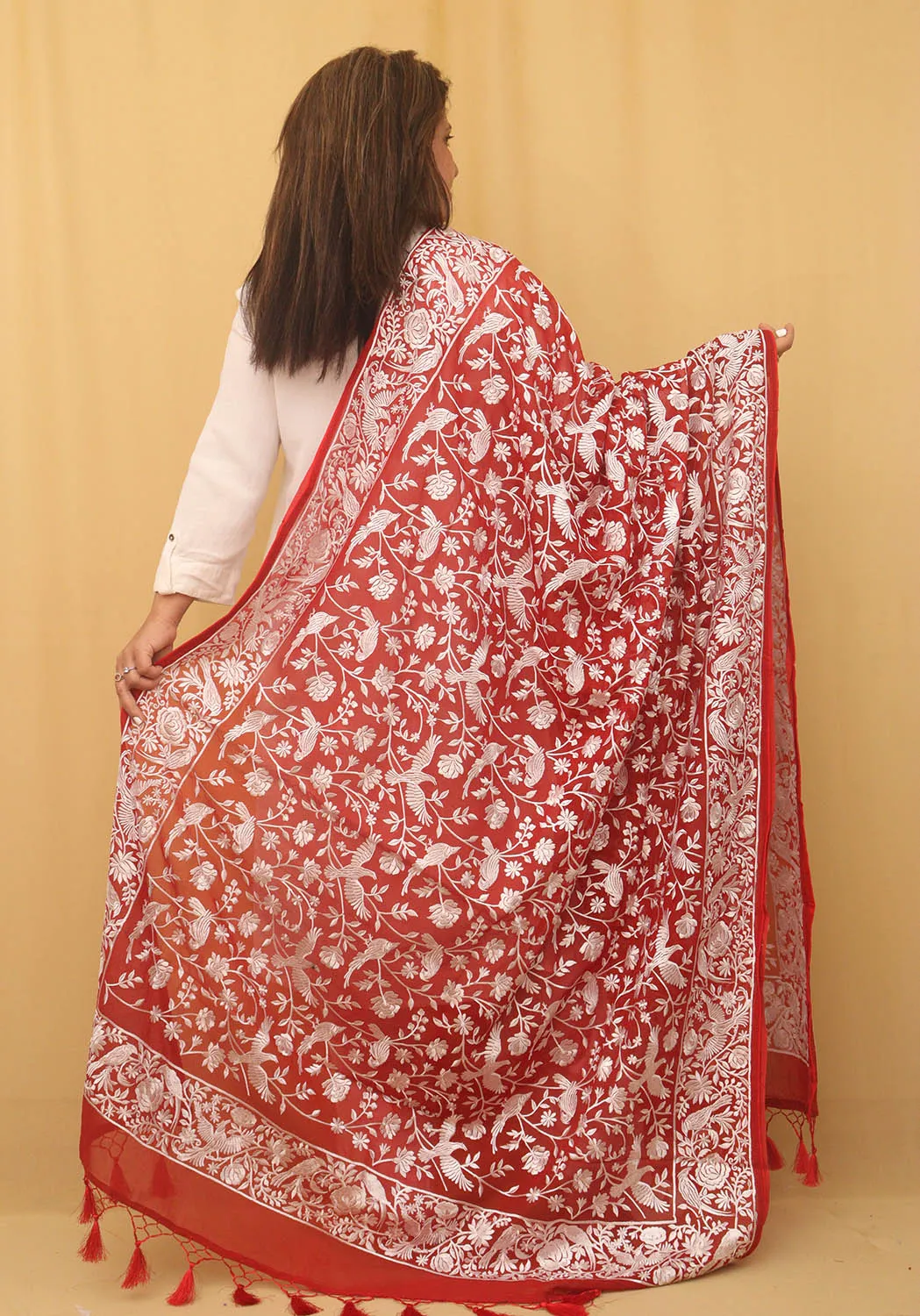 Stunning Red Georgette Dupatta with Elegant Embroidery