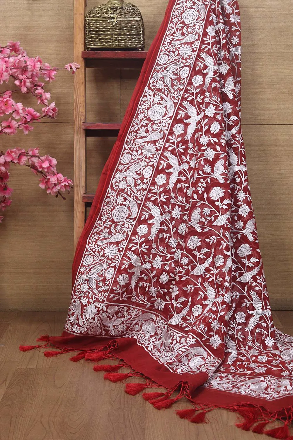 Stunning Red Georgette Dupatta with Elegant Embroidery