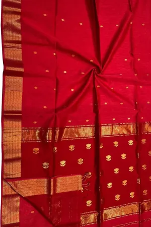 Stunning Red Maheshwari Silk Saree - Handloom Cotton